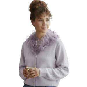 Vintage Mendocino Sweater Womens Large Lilac Feather Trim Lambswool Knit